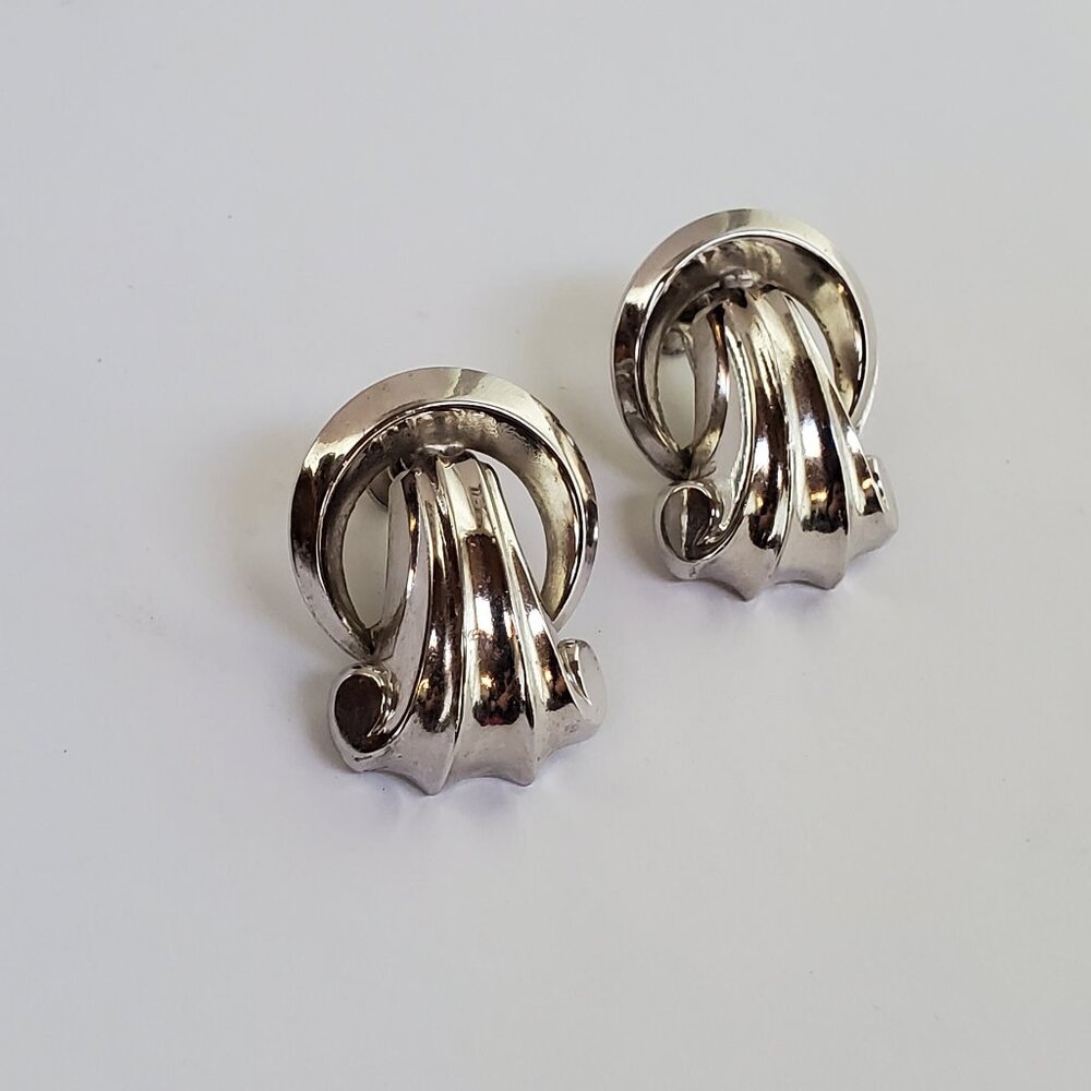Unique Vintage Coro Silver Tone Door Knocker Screw Back Earrings